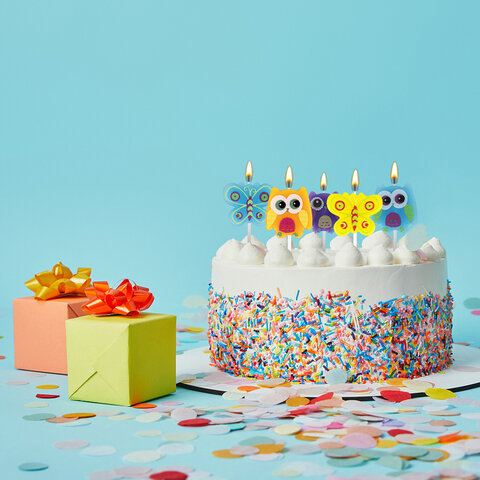 Свечи фигурные для торта на шпажках "Совы и бабочки", 5 шт., Свечи фигурные для торта на шпажках "Совы и бабочки", 5 шт.,