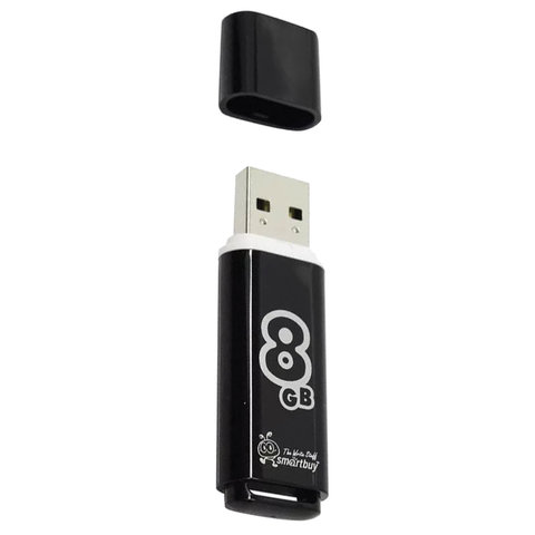 Флэш-диск 8 GB, SMARTBUY Glossy, USB 2.0, черный, SB8GBGS-K