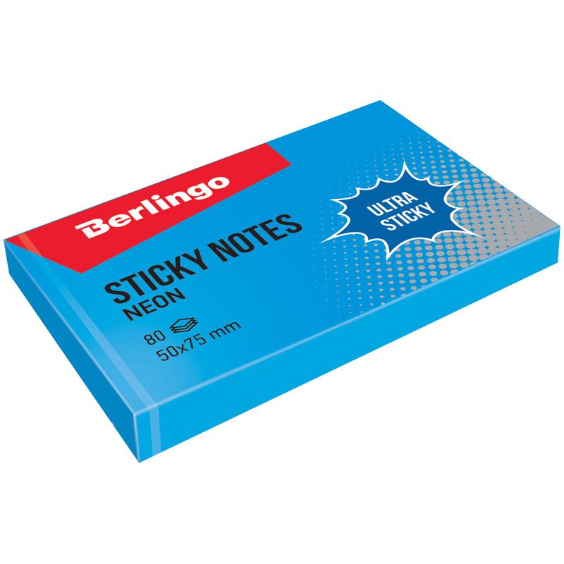 Самоклеящийся блок Berlingo "Ultra Sticky", 50*75мм, 80л, синий неон. Самоклеящийся блок Berlingo "Ultra Sticky", 50*75мм, 80л, синий неон.