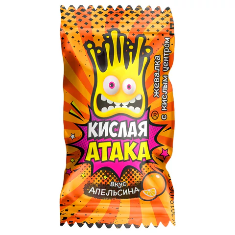 Конфета жевательная КИСЛАЯ АТАКА с кислым центром, ассорти 3 вкусов, 4,5 г,