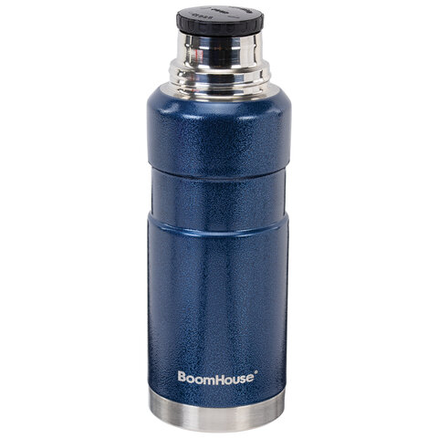 Термос 0,6 л, BOOMHOUSE (БумХаус) DARKBLUE, нержавеющая сталь SUS304, молотковая