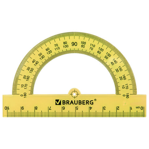 Транспортир пластиковый 10 см, 180 градусов, BRAUBERG, прозрачный, неоновый,