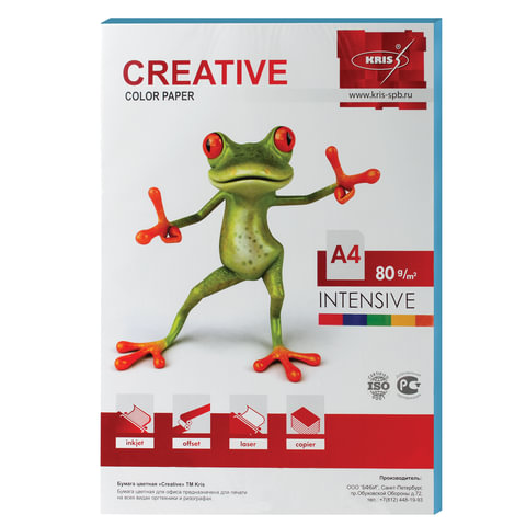 Бумага CREATIVE color (Креатив), А4, 80 г/м2, 100 л., интенсив голубая, Бумага CREATIVE color (Креатив), А4, 80 г/м2, 100 л., интенсив голубая,