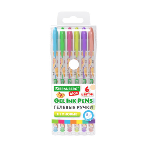 Ручки гелевые НЕОНОВЫЕ BRAUBERG KIDS "CUTE ANIMALS", НАБОР 6 ЦВЕТОВ, Ручки гелевые НЕОНОВЫЕ BRAUBERG KIDS "CUTE ANIMALS", НАБОР 6 ЦВЕТОВ,