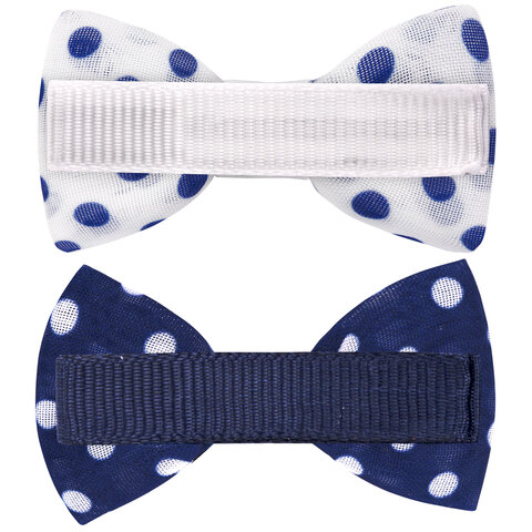 Заколки для волос НАБОР 4 шт., 5х2,5 см, зажим, с бантиком, синий, белый в Заколки для волос НАБОР 4 шт., 5х2,5 см, зажим, с бантиком, синий, белый в