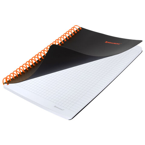 Тетрадь обложка пластик, А5 80 л., спираль пластик, резинка, клетка, BRAUBERG,