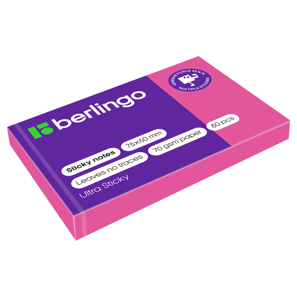 Самоклеящийся блок Berlingo "Ultra Sticky", 50*75мм, 80л, розовый Самоклеящийся блок Berlingo "Ultra Sticky", 50*75мм, 80л, розовый