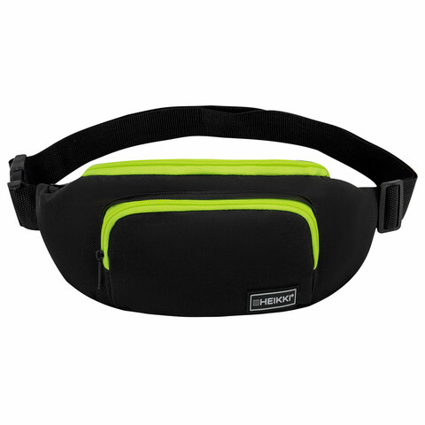 Сумка на пояс HEIKKI RIO (ХЕЙКИ), карман, регулируемый ремень, черная/салатовая,