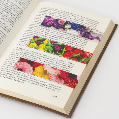 Закладки для книг с магнитом ЦВЕТЫ, набор 6 шт., блестки, 25x196 мм, ЮНЛАНДИЯ,