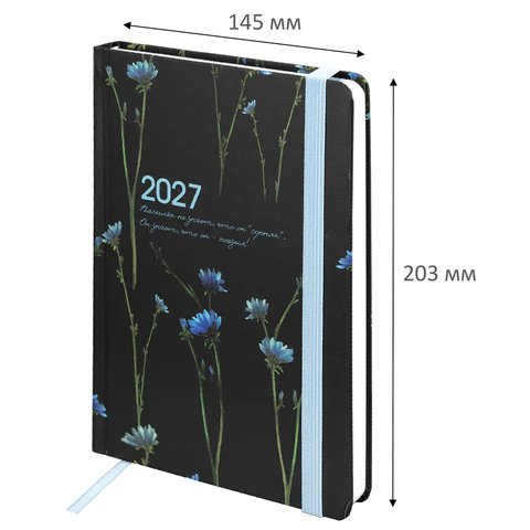 Ежедневник датированный 2027 с резинкой, 145х203 мм, А5, BRAUBERG, твердый,