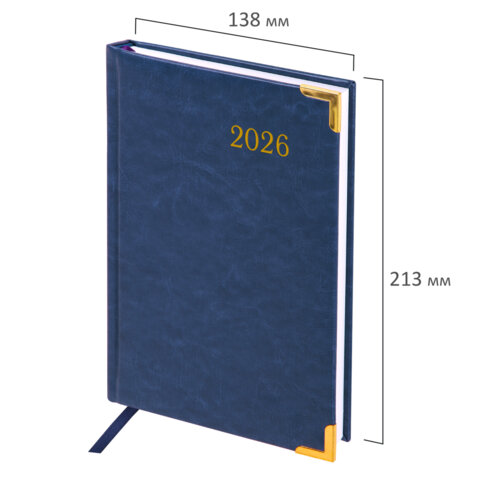 Ежедневник датированный 2026, А5, 138x213 мм, BRAUBERG "Senator", под