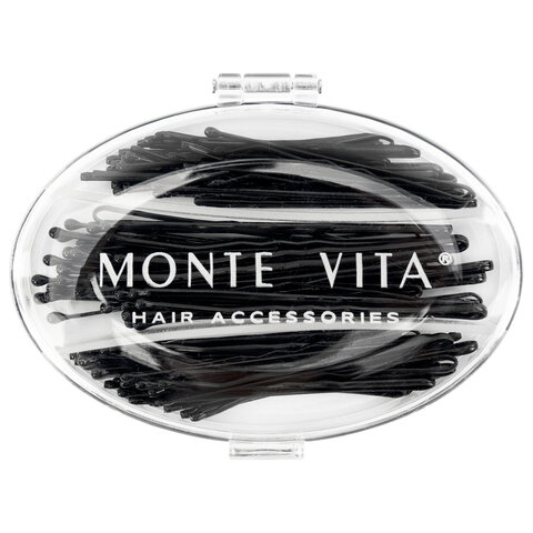 Невидимки для волос НАБОР 60 шт., 4,5 см, 5 см, 6 см, в кейсе, чёрный, MONTE