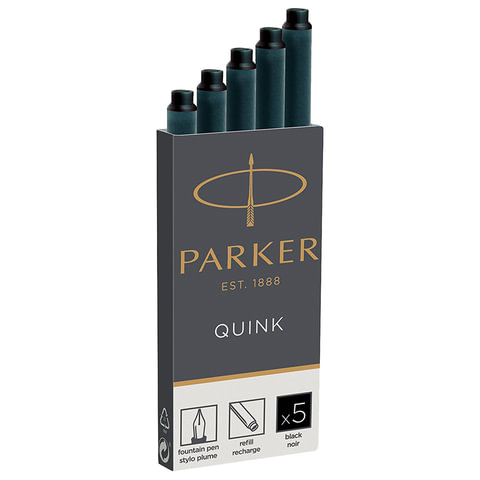 Картриджи чернильные PARKER "Cartridge Quink", КОМПЛЕКТ 5 шт., черные,