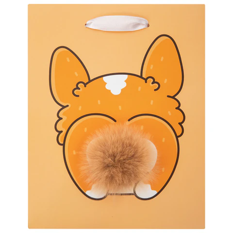 Пакет подарочный (1 штука) 18х10х23 см (M), "Corgi's Tail", пушистый