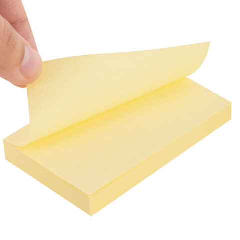 Блок самоклеящийся (стикеры) STAFF STANDARD, ПАСТЕЛЬНЫЙ 76х51 мм, желтый, 100