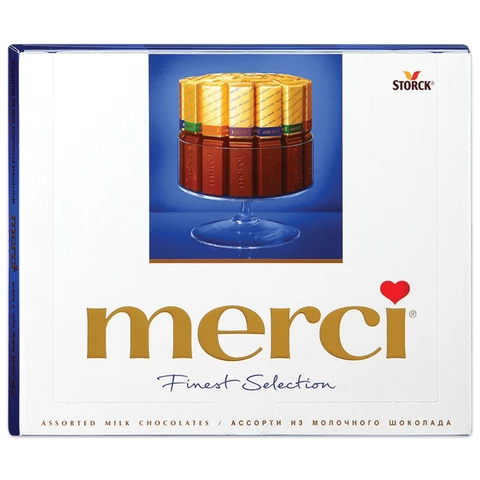 Конфеты MERCI ассорти из молочного шоколада, 250 г, ГЕРМАНИЯ, 015416-00/35/49 Конфеты MERCI ассорти из молочного шоколада, 250 г, ГЕРМАНИЯ, 015416-00/35/49