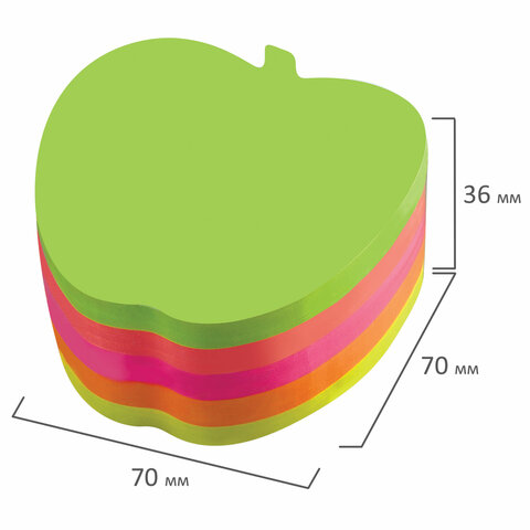 Блок самоклеящийся (стикер), фигурный, BRAUBERG, НЕОНОВЫЙ, в форме яблока, 70х70