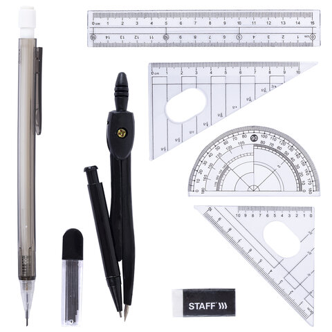 Готовальня STAFF "College" 9 предметов: циркуль 120 мм, чертежные Готовальня STAFF "College" 9 предметов: циркуль 120 мм, чертежные