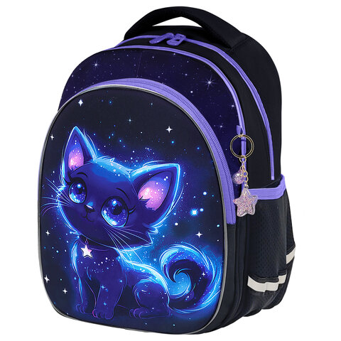 Рюкзак BRAUBERG OPTIMA, 2 отделения, с брелком, "Glowing kitten", Рюкзак BRAUBERG OPTIMA, 2 отделения, с брелком, "Glowing kitten",