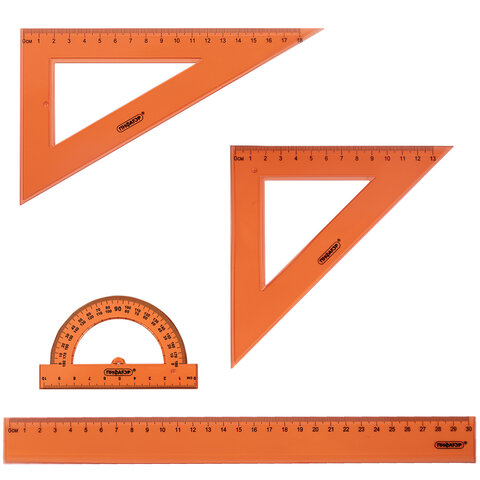 Набор чертежный большой ПИФАГОР (линейка 30 см, 2 треугольника, транспортир),