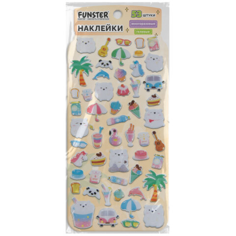 Наклейки гелевые "Вкусный микс", 17,5х9 см, ассорти 6 видов, FUNSTER Наклейки гелевые "Вкусный микс", 17,5х9 см, ассорти 6 видов, FUNSTER