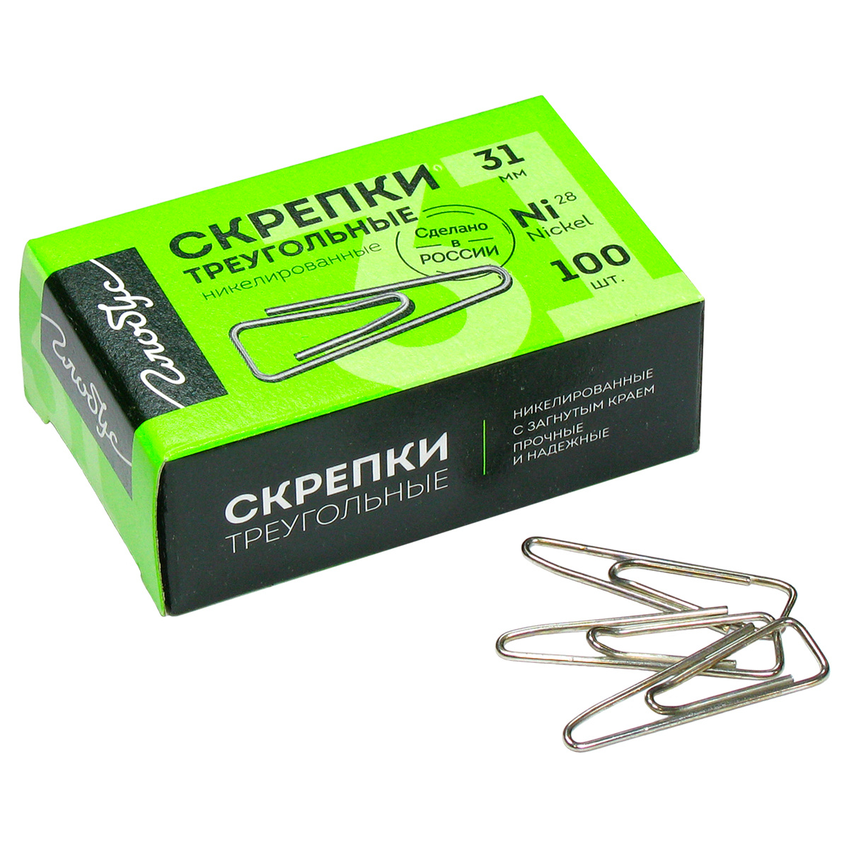 Скрепки 31мм, Globus, 100шт., никелированные треугольные, с отогнутым носиком, Скрепки 31мм, Globus, 100шт., никелированные треугольные, с отогнутым носиком,