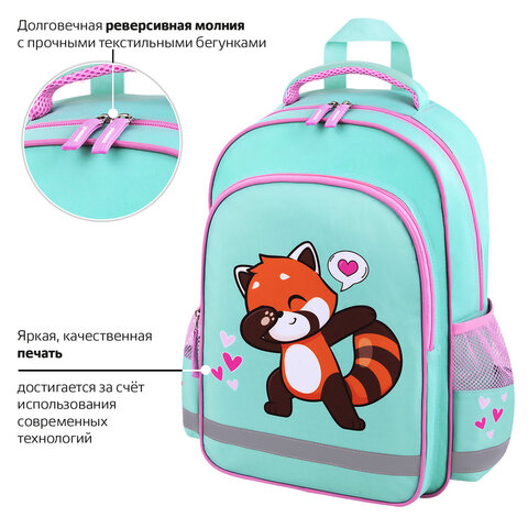 Рюкзак ПИФАГОР SCHOOL, 1 отделение, 3 кармана, "Red panda", 38x28х14