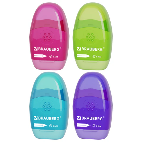 Точилка с ластиком 2 в 1 BRAUBERG "STAR-008", с контейнером и крышкой,
