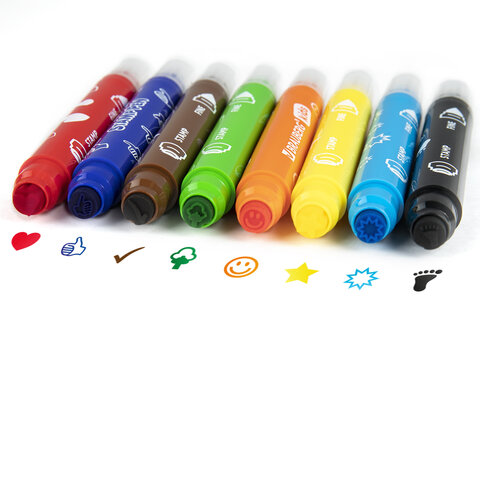 Фломастеры-штампы двусторонние "FUNNY STAMPS", 8 цветов, BRAUBERG