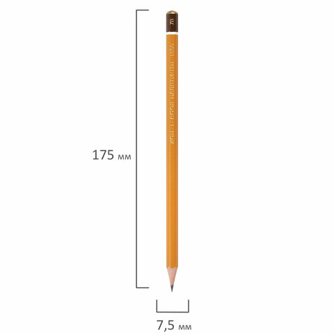 Карандаш чернографитный KOH-I-NOOR 1500, 1 шт., 7B, без резинки, корпус желтый,