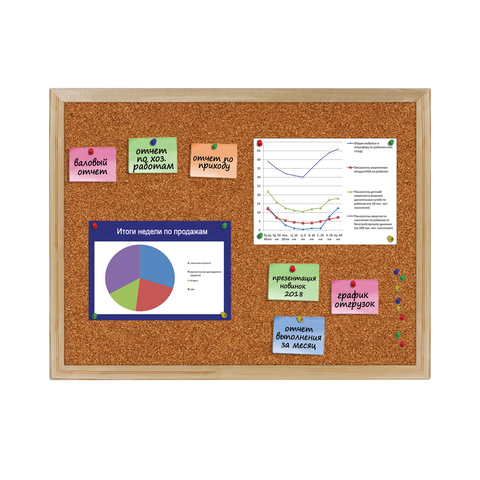 Доска пробковая для объявлений 45х60 см, деревянная рамка, ГАРАНТИЯ 10 лет,