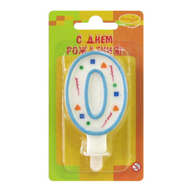 Свеча Цифра 0 Голубое Конфетти 7см Свеча Цифра 0 Голубое Конфетти 7см