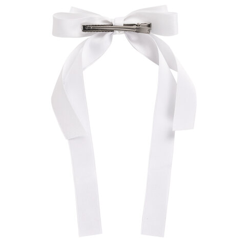Заколка для волос зажим с бантиком, с длинными хвостиками, белый, MONTE VITA Заколка для волос зажим с бантиком, с длинными хвостиками, белый, MONTE VITA