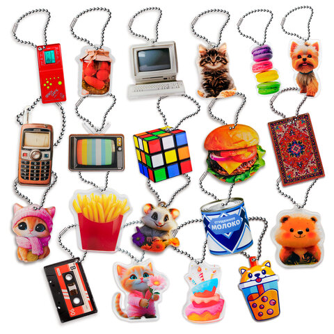 Брелок-подвеска импульс АССОРТИ акрил, 4-6 см, ассорти 20 видов, FUNSTER