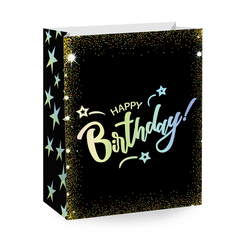 Пакет подарочный (1 штука) 18х10х23 см (M), "Happy Birthday", ассорти,