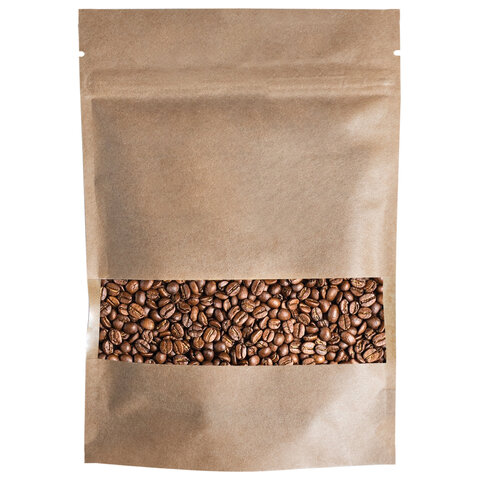 Пакет дой-пак с замком ZIP LOCK, крафт с окном 60 мм, 180х260 + 40 мм, 100 штук,