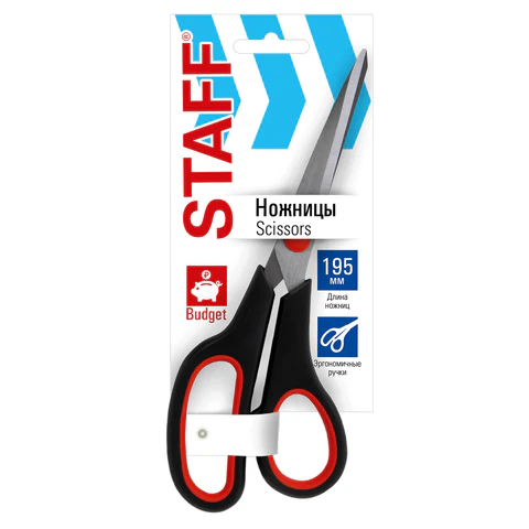 Ножницы 195 мм, бюджет, резиновые вставки, черно-красные, STAFF ECO, 238945 Ножницы 195 мм, бюджет, резиновые вставки, черно-красные, STAFF ECO, 238945