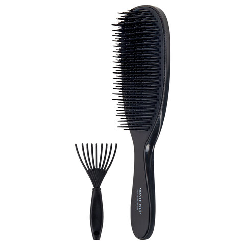 Расческа для волос массажная 22,5х6,5 см, чёрная + щетка для чистки В ПОДАРОК,