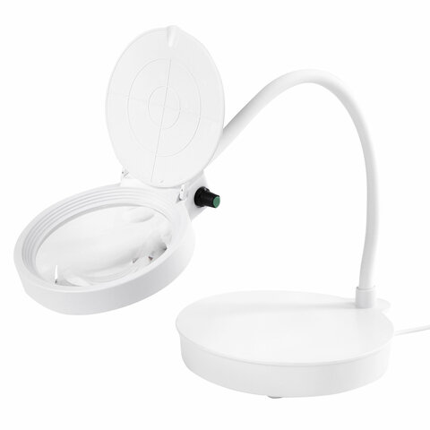 Лупа настольная с LED ПОДСВЕТКОЙ, диаметр 110 мм, увеличение 3, корпус белый, Лупа настольная с LED ПОДСВЕТКОЙ, диаметр 110 мм, увеличение 3, корпус белый,