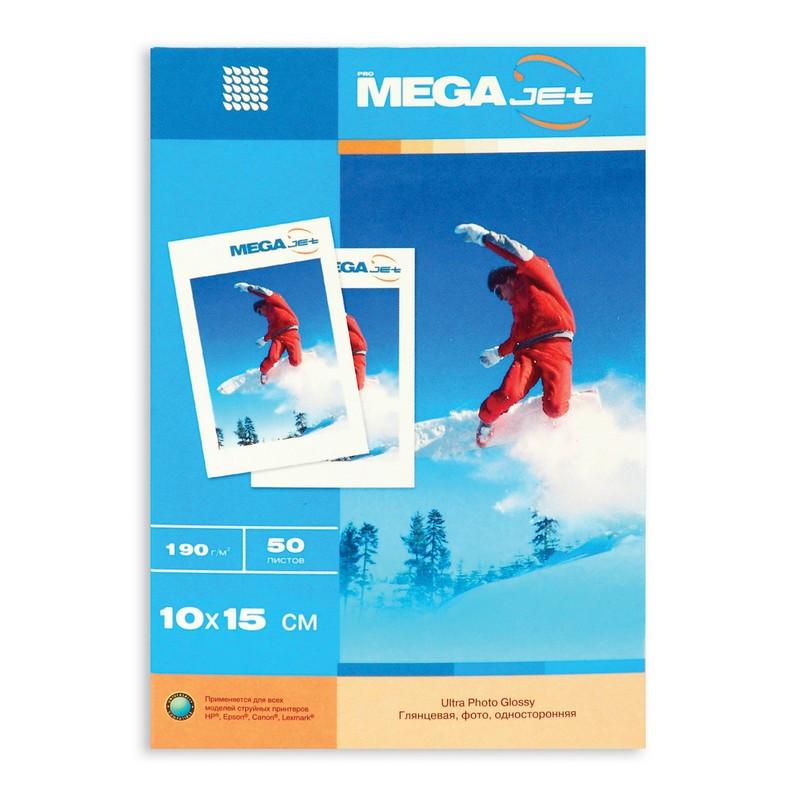 Бумага для цв.струй.печ. MEGAJET (10х15,190г,PHOTO,глянц.,пачка 50л) штр. Бумага для цв.струй.печ. MEGAJET (10х15,190г,PHOTO,глянц.,пачка 50л) штр.