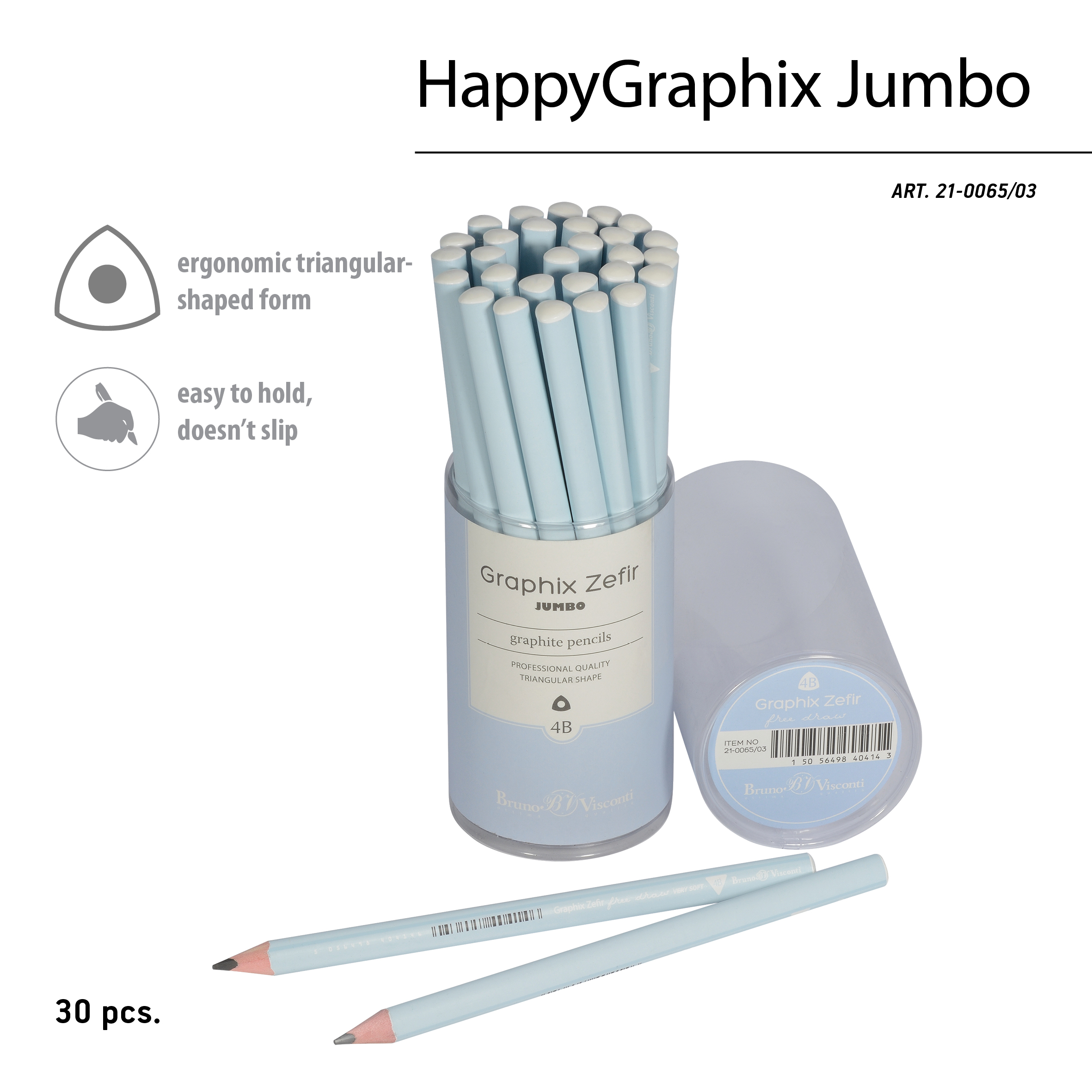 КАРАНДАШ ЧЕРНОГРАФИТОВЫЙ "GraphixZefir Jumbo. Зефирный голубой" 4В,