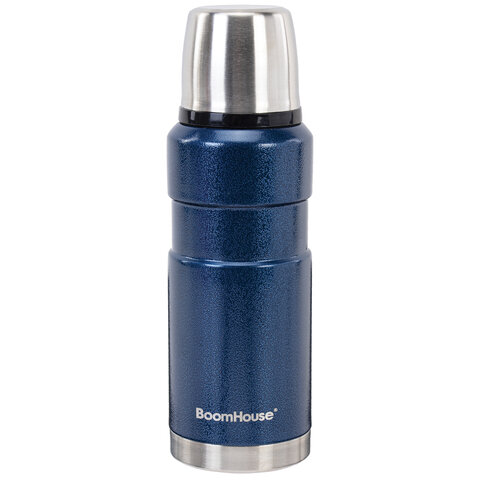Термос 0,6 л, BOOMHOUSE (БумХаус) DARKBLUE, нержавеющая сталь SUS304, молотковая