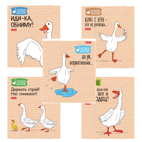 Тетрадь А5 48 л., HATBER скоба, клетка, обложка картон, "Гусь - Тетрадь А5 48 л., HATBER скоба, клетка, обложка картон, "Гусь -