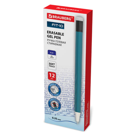 Ручка стираемая гелевая поворотная BRAUBERG "FIT-10", СИНЯЯ,
