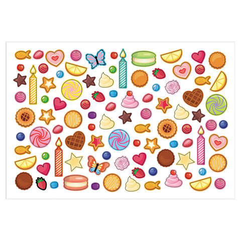 Наклейки бумажные с игровым полем НАБОР 2 листа, 184 наклейки, "Сладкое