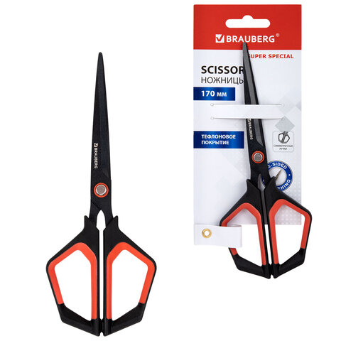Ножницы BRAUBERG "Super special", 170 мм, черные, 3-сторонняя заточка,