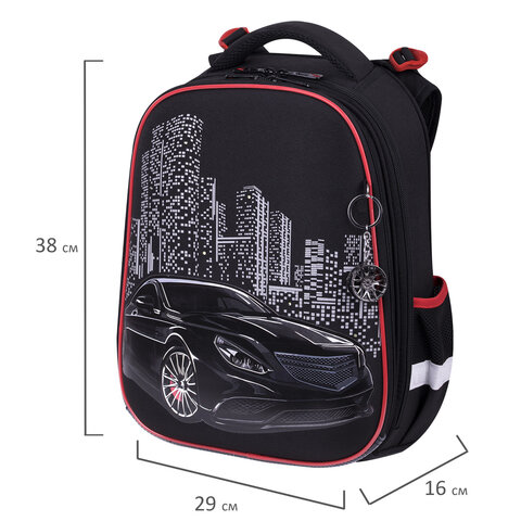 Ранец BRAUBERG PREMIUM, 2 отделения, с брелком, "City car", LED