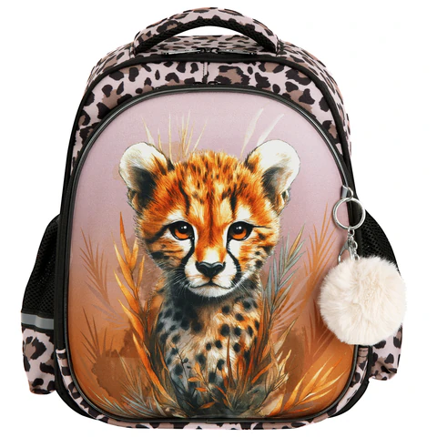 Ранец BRAUBERG STABLE, 2 отделения, с брелком, "Curious leopard",