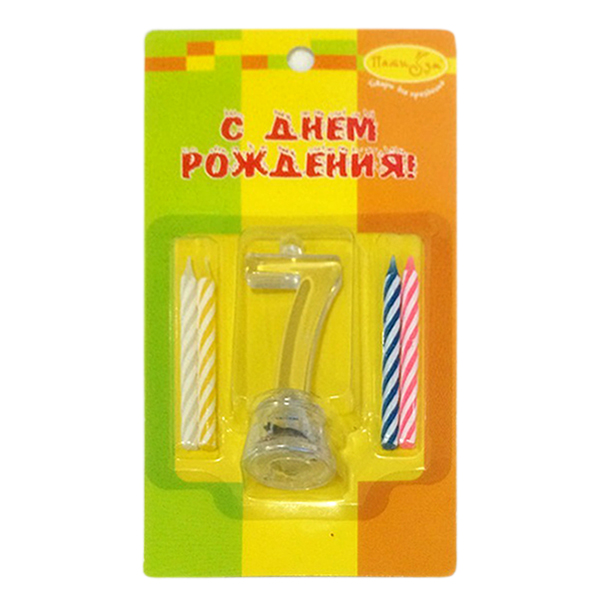 Набор свечей Цифра 7 с мигающим держателем 4 шт 7 см Набор свечей Цифра 7 с мигающим держателем 4 шт 7 см
