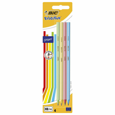 Карандаши чернографитные BIC Evolution "Stripes", НАБОР 4 шт., HB,
